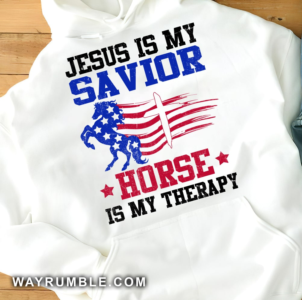 Horse pattern, American flag, Jesus is my savior - Jesus White Apparel
