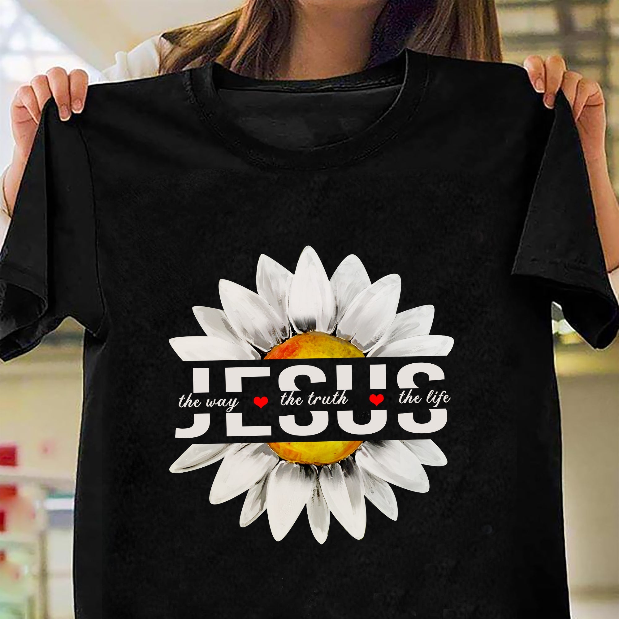 Big daisy symbol, The way, the truth, the life - Jesus Black Apparel