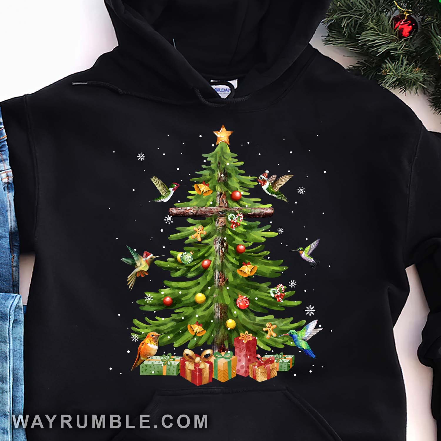 Christmas Tree, Hummingbird, Christmas presents, Amazing cross - Jesus, Christmas Black Apparel