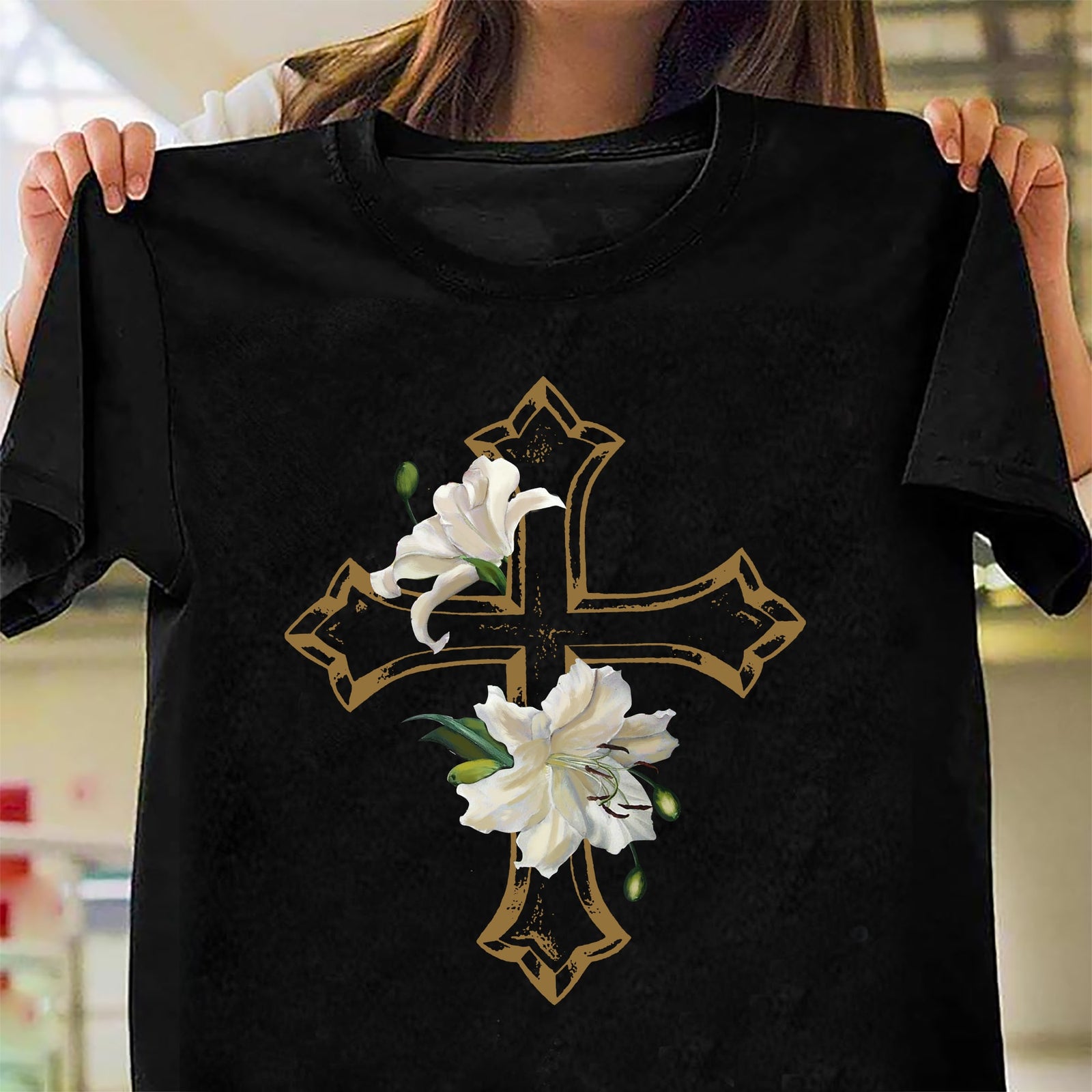 Jesus - Lily and the cross - Black Apparel