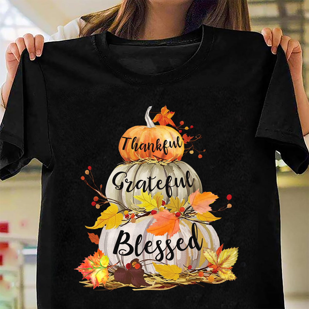 Pumpkin - Thankful Grateful Blessed - Jesus Black Apparel