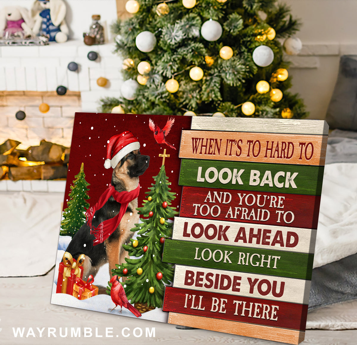 Jesus - German with Christmas tree - Look right beside you I&#39;ll be there -  Landscape Canvas Print - Wall Art