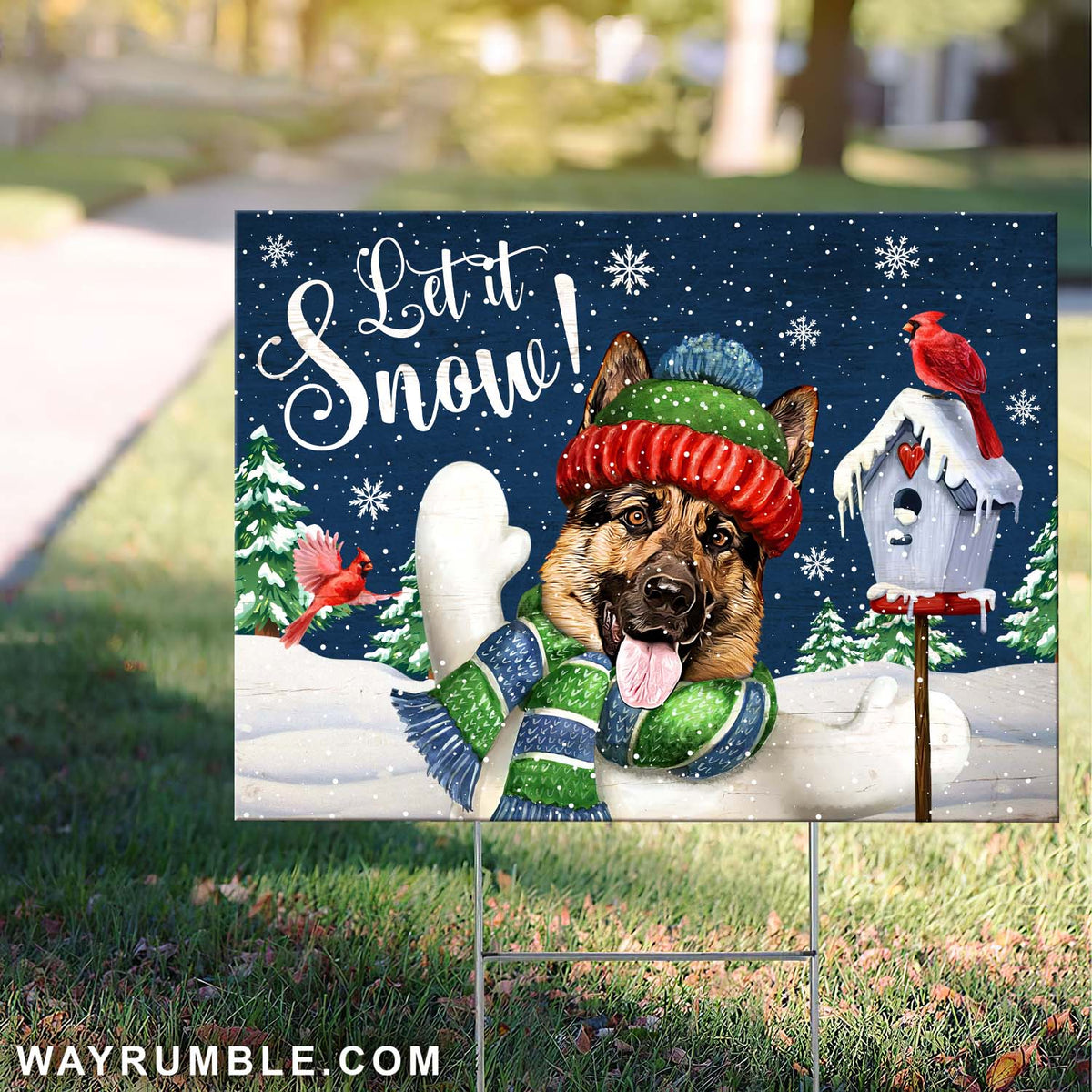Let it snow - German shepherd, Cardinal, Christmas Yard Sign