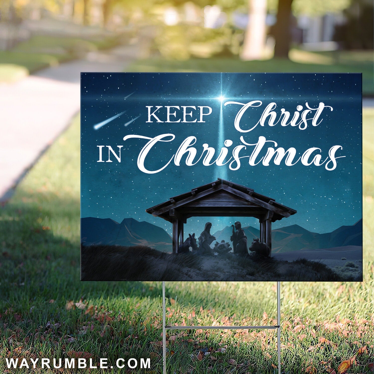 Keep Christ in Christmas - Jesus, Christmas, Wooden house in mountain Yard Sign
