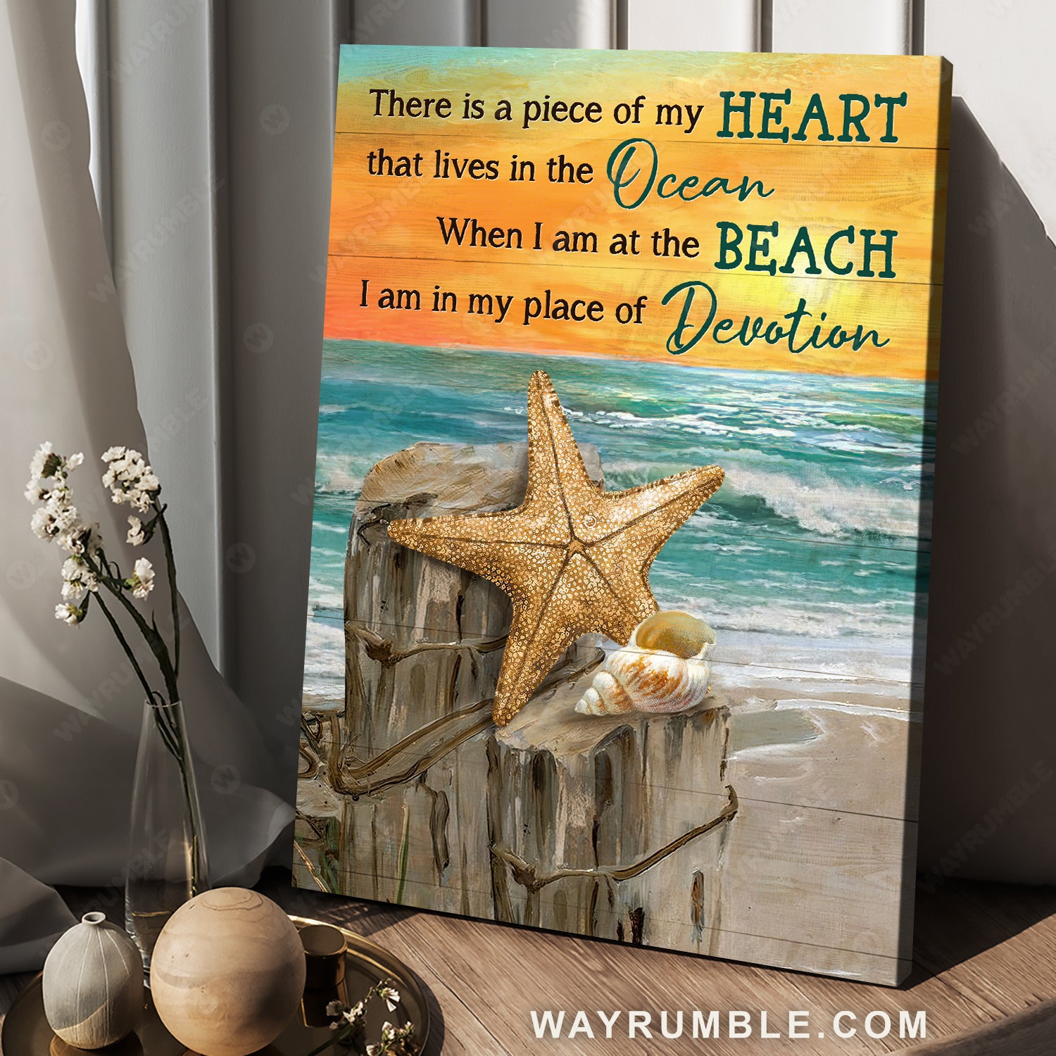 Amazing starfish, Blue ocean, Orange sunset, There is a piece of my heart - Jesus Portrait Canvas Prints, Christian Wall Art