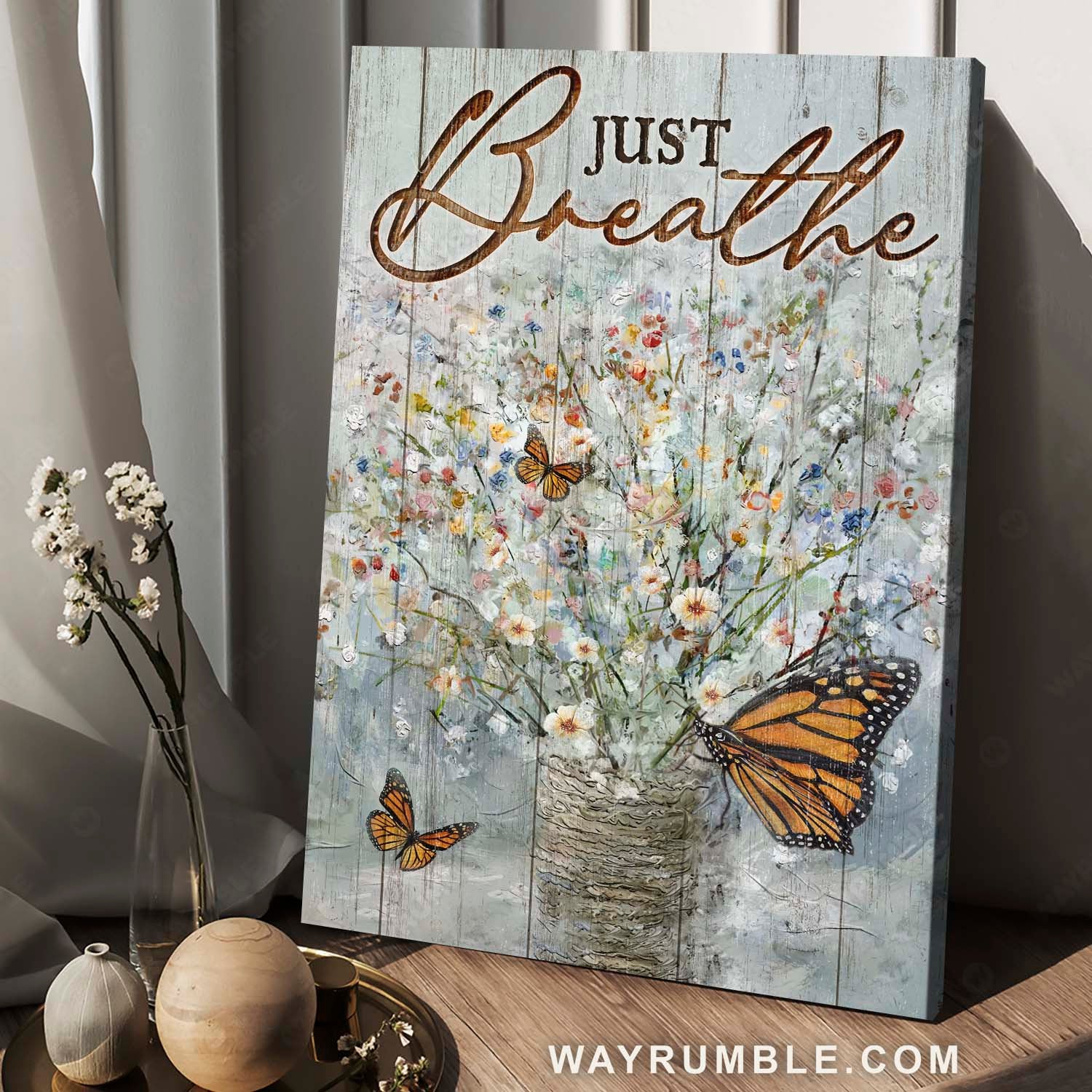 Amazing flower vase, Monarch butterfly, Watercolor painting, Just breathe - Jesus Portrait Canvas Prints, Home Decor Wall Art