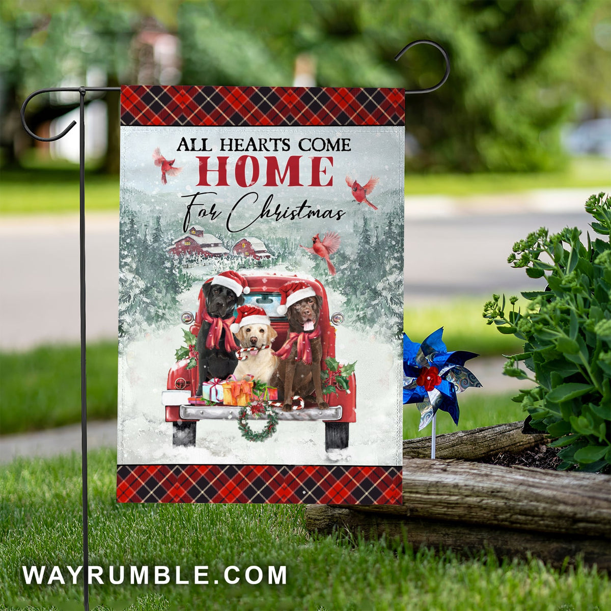 All hearts come home for Christmas - Labrador, Cardinal, Christmas Flag