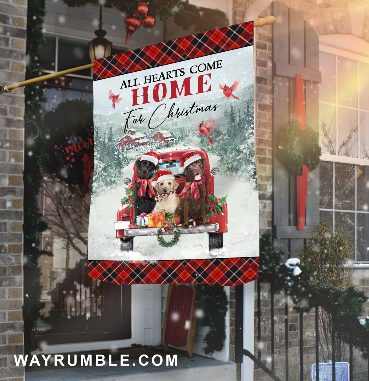 All hearts come home for Christmas - Labrador, Cardinal, Christmas Flag