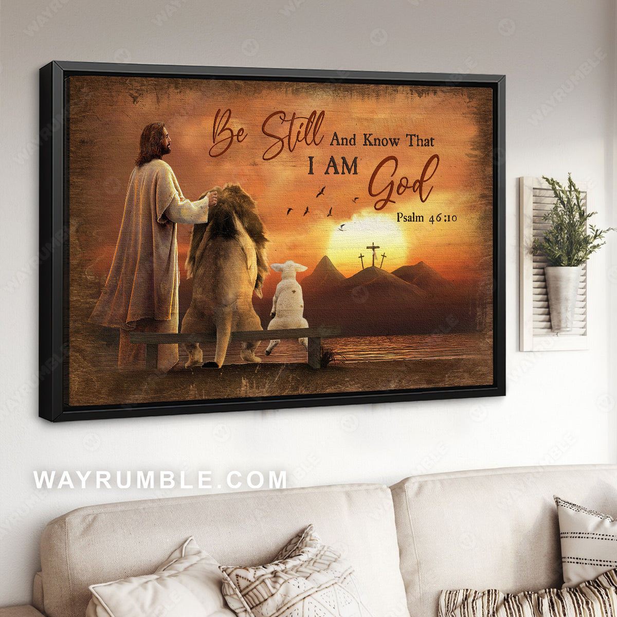Lion Jesus, Lamb drawing, Jesus painting, Sunset view, Be still I am God - Jesus Landscape Canvas Prints, Christian Wall Art