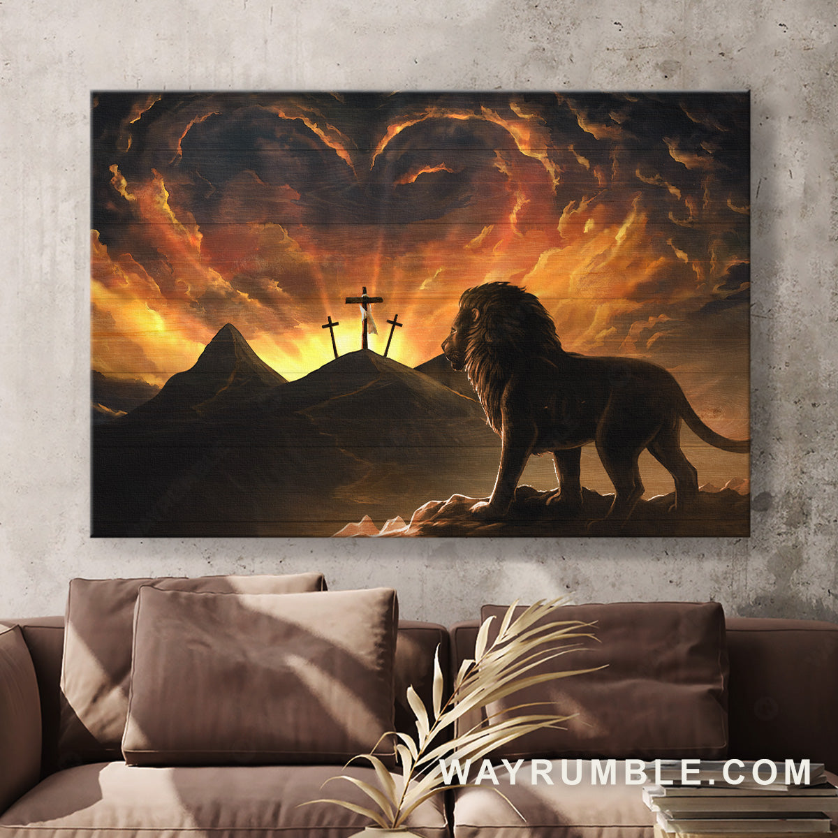 Lion of Judah, Heaven's light, The three crosses and amazing mountains - Jesus Landscape Canvas Prints, Christian Wall Art