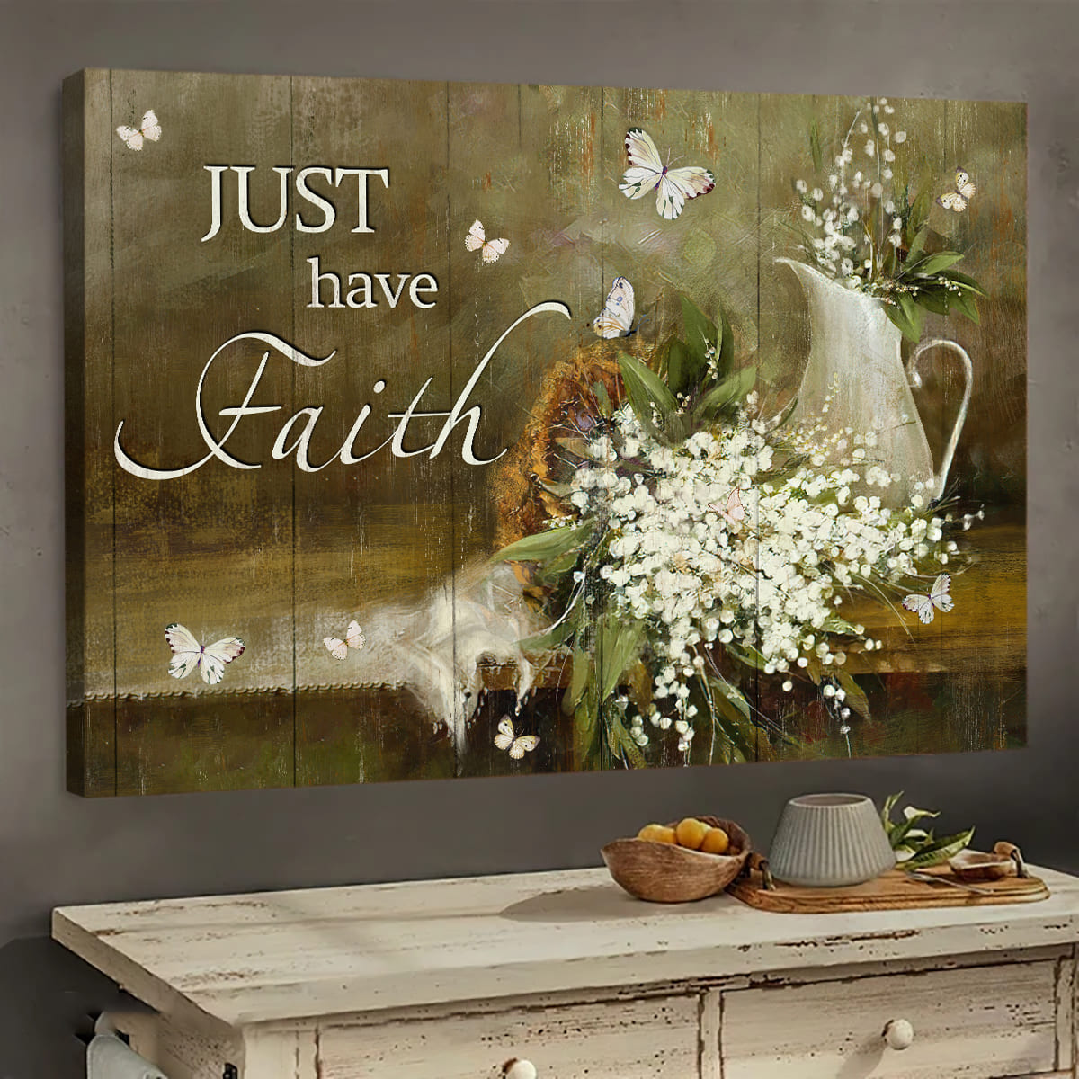 Vintage painting, Baby flower, Still art, Just have faith - Landscape Canvas Prints, Wall Art