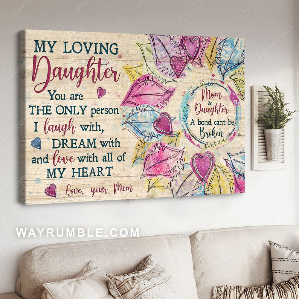 Mom to daughter, Colorful flower painting, Pink heart, Love with all of my heart - Family Landscape Canvas Prints, Wall Art