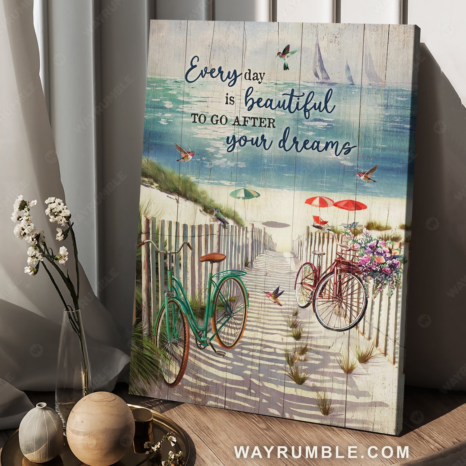 Mom to daughter, Vintage bicycle, Every day is beautiful to go after your dreams - Family Portrait Canvas Prints, Wall Art