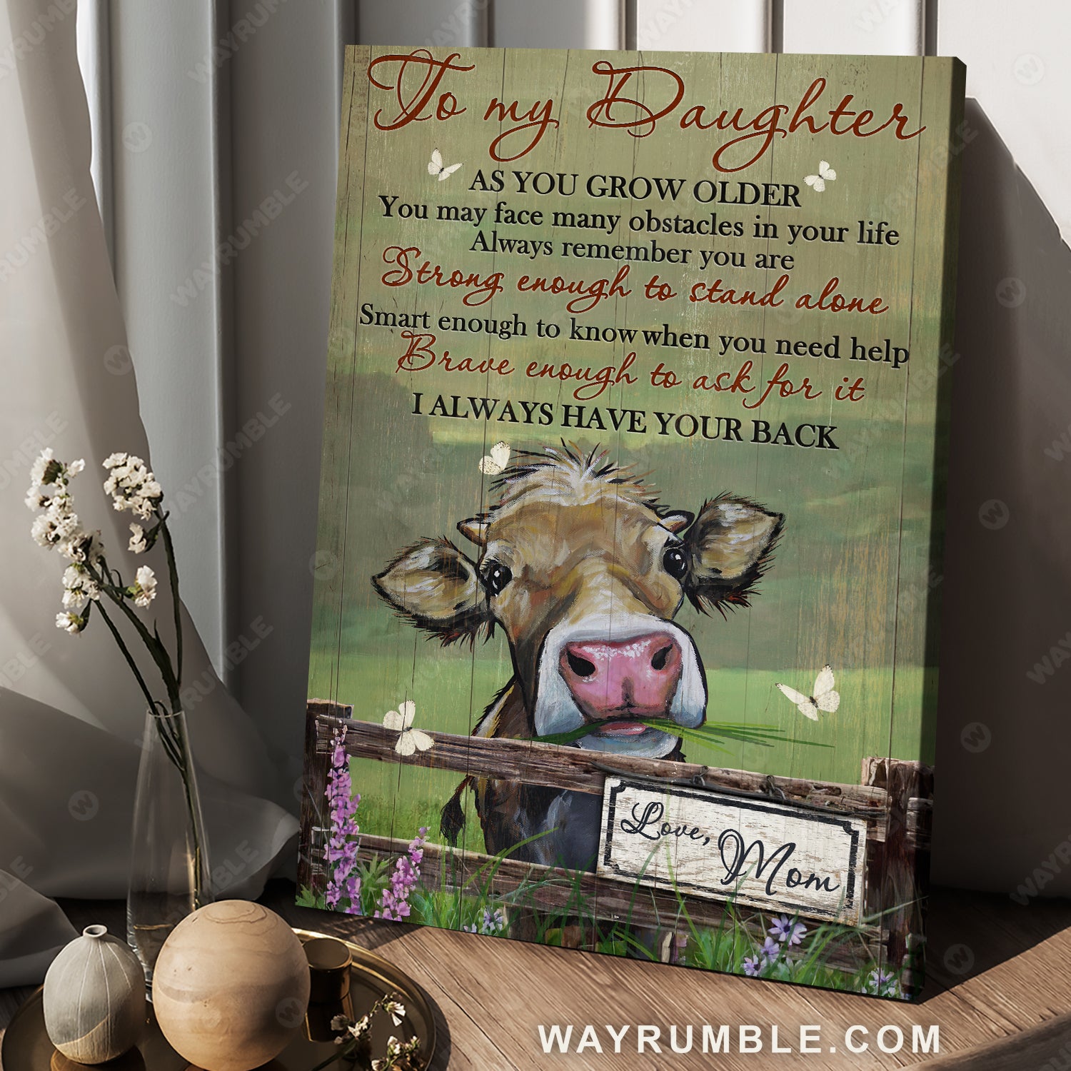 Mom to daughter, Watercolor cow, Green meadow, I always have your back - Family Portrait Canvas Prints, Wall Art