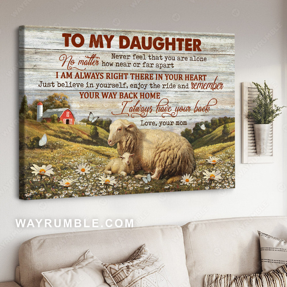 Mom to daughter, Lamb drawing, Daisy field, I always have your back - Family Landscape Canvas Prints, Wall Art