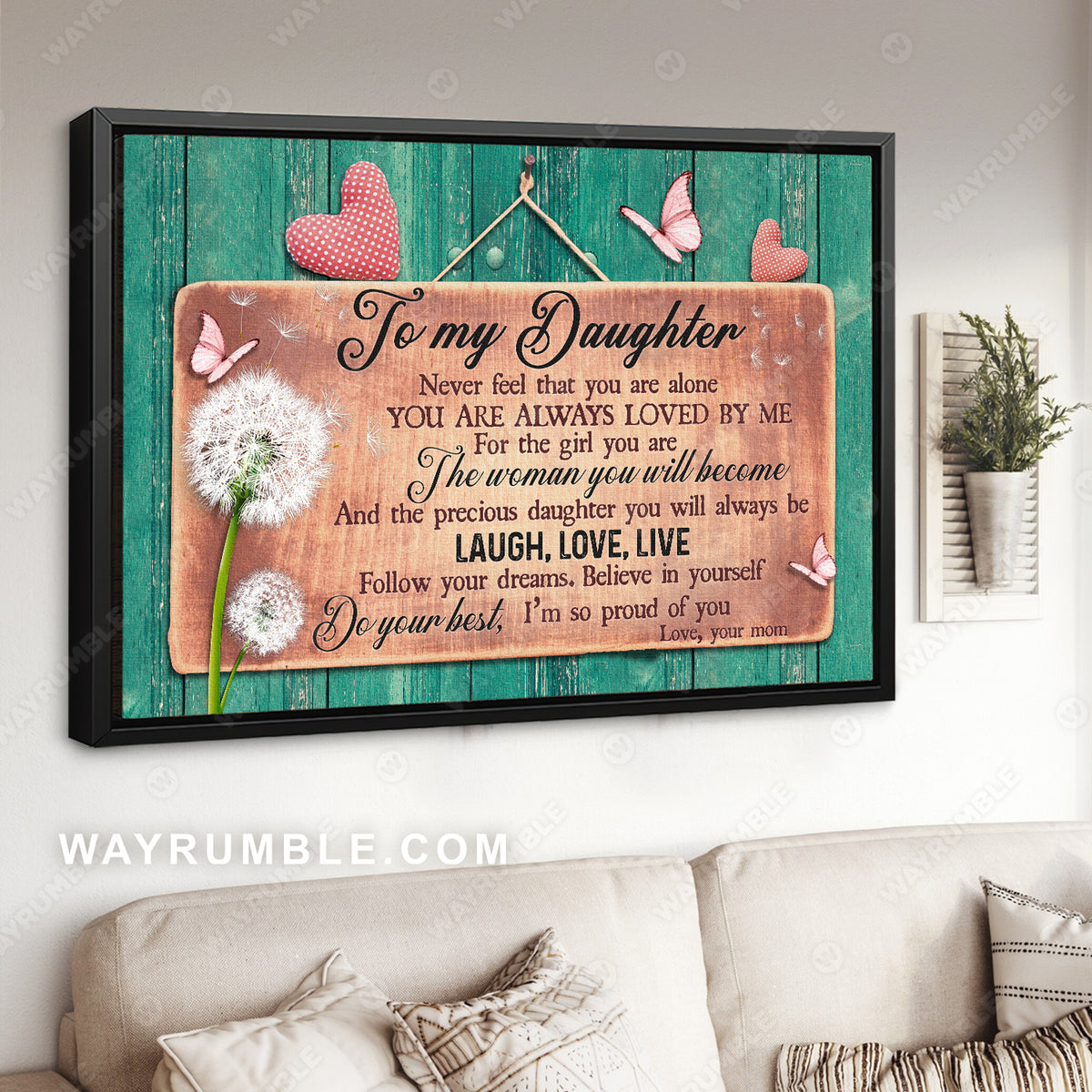 Mom to daughter, Dandelion drawing, Pink butterfly, I&#39;m so proud of you - Family Landscape Canvas Prints, Wall Art