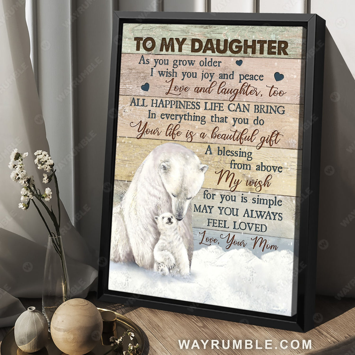 Mom to daughter, White bear drawing, Winter forest, Your life is a beautiful gift - Family Portrait Canvas Prints, Wall Art