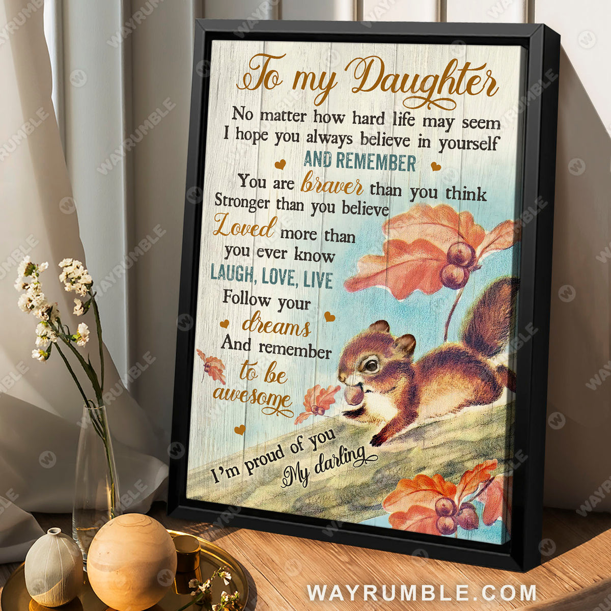 Mom to daughter, Cute squirrel, Autumn forest, You are braver than you think - Family Portrait Canvas Prints, Wall Art