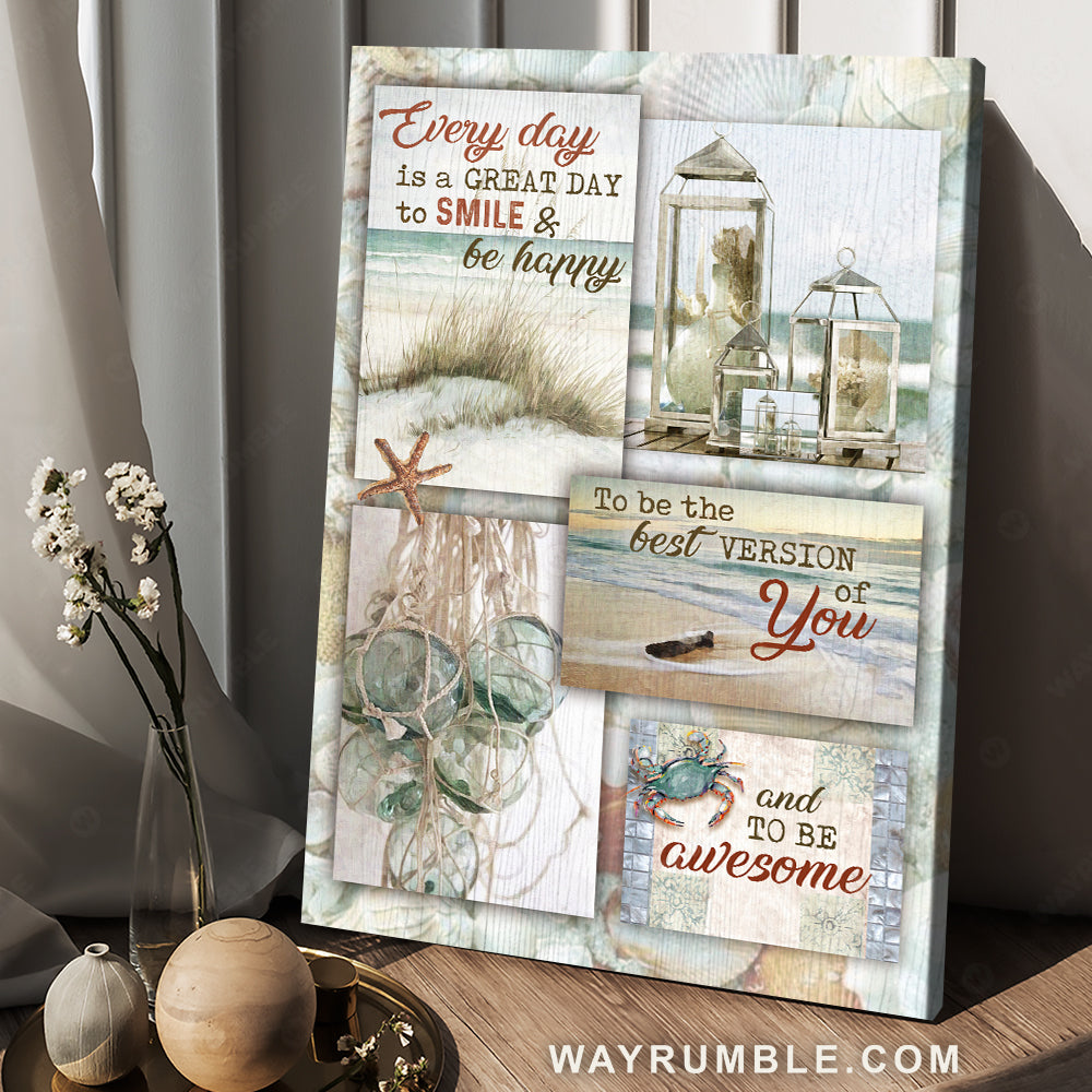 Mom to daughter, Beach painting, Vintage lantern, Every day is a great day to smile - Family Portrait Canvas Prints, Wall Art