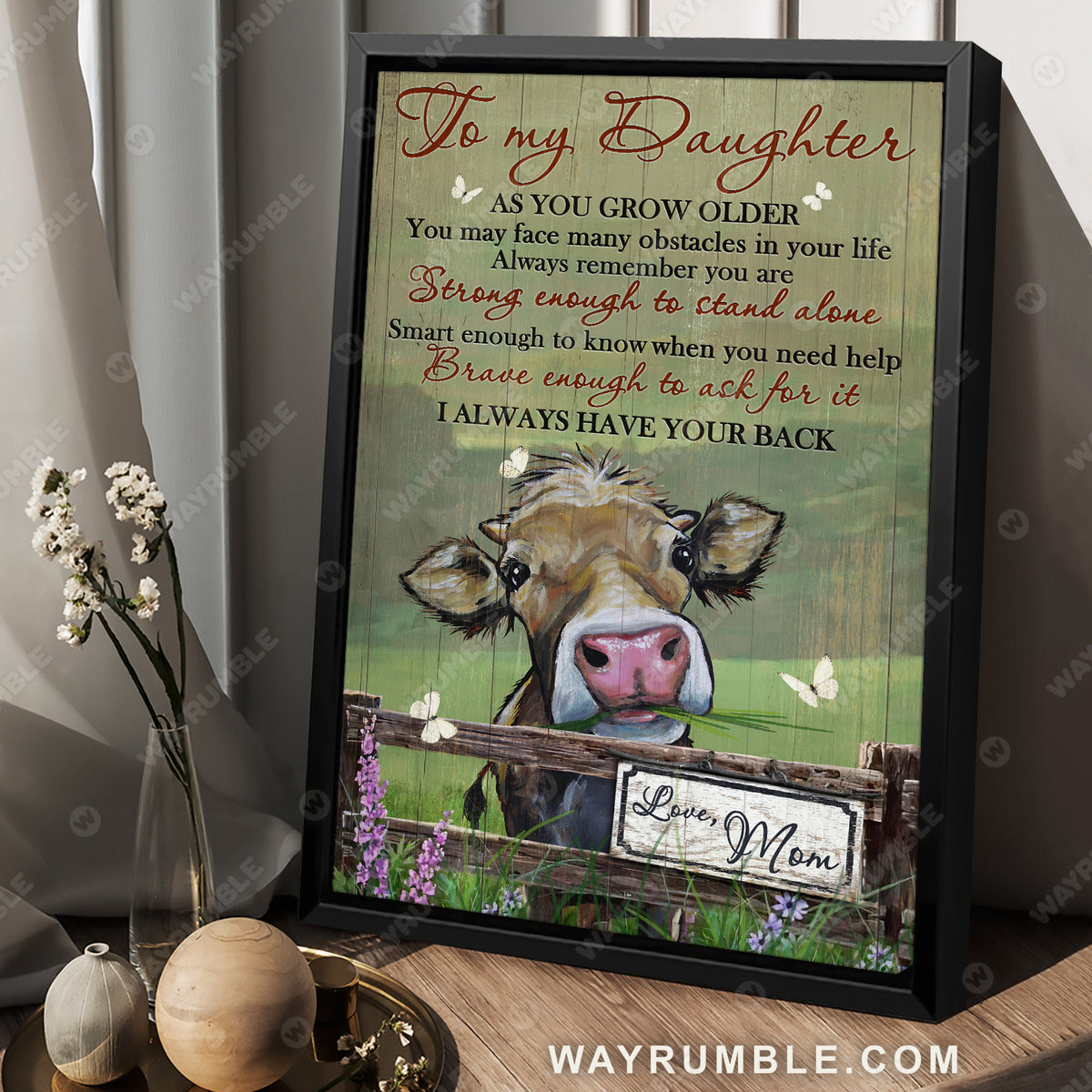 Mom to daughter, Watercolor cow, Green meadow, I always have your back - Family Portrait Canvas Prints, Wall Art