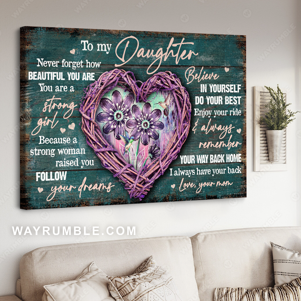 Mom to daughter, Purple heart, Watercolor flower, I always have your back - Family Landscape Canvas Prints, Wall Art