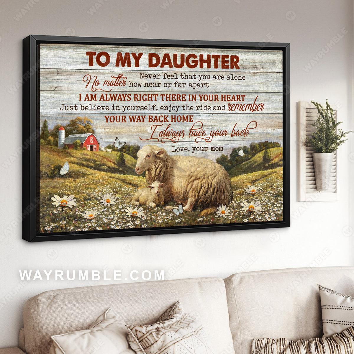 Mom to daughter, Lamb drawing, Daisy field, I always have your back - Family Landscape Canvas Prints, Wall Art