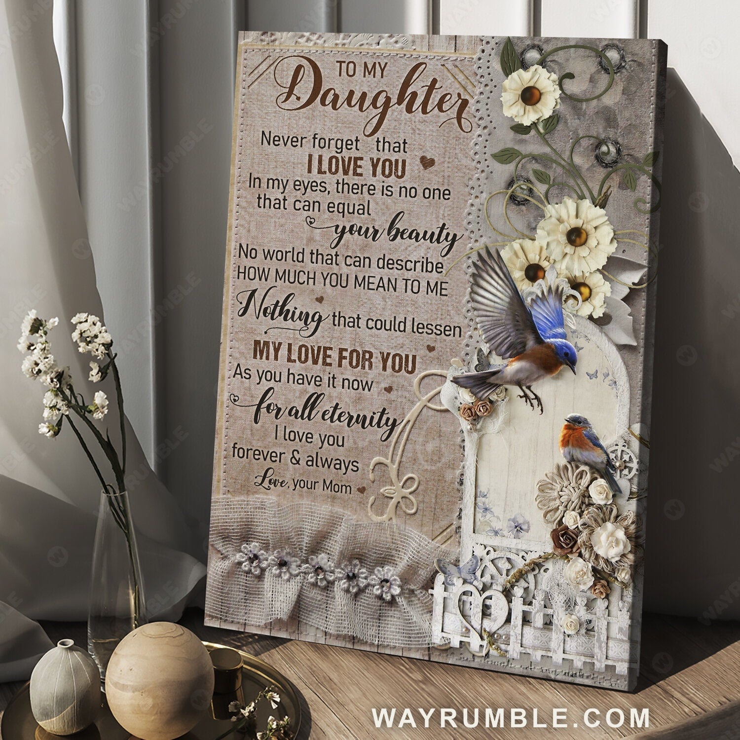 Mom to daughter, Paper flower, Colorful hummingbird, Never forget that I love you - Family Portrait Canvas Prints, Wall Art