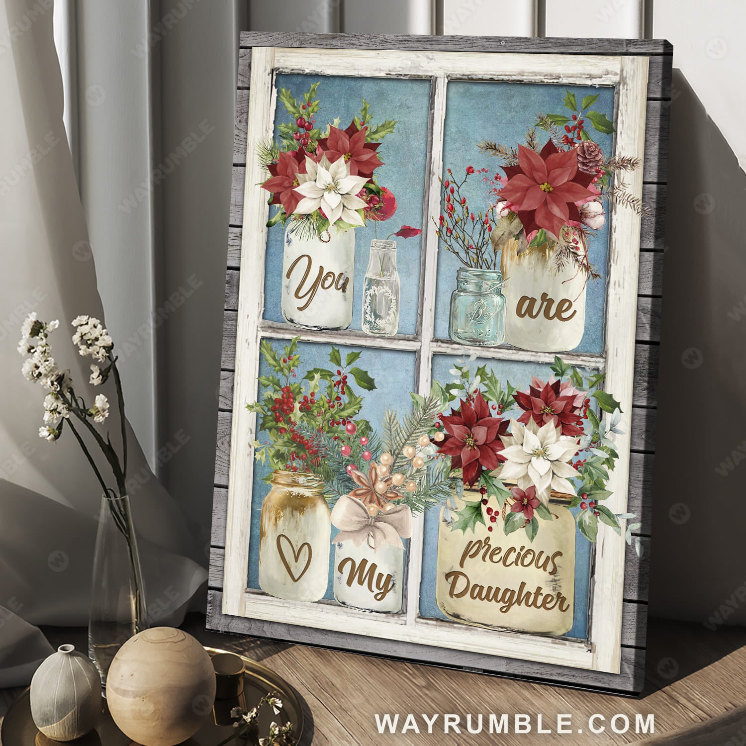 Mom to daughter, Poinsettia drawing, Gift for daughter, You are my precious daughter - Family Portrait Canvas Prints, Wall Art