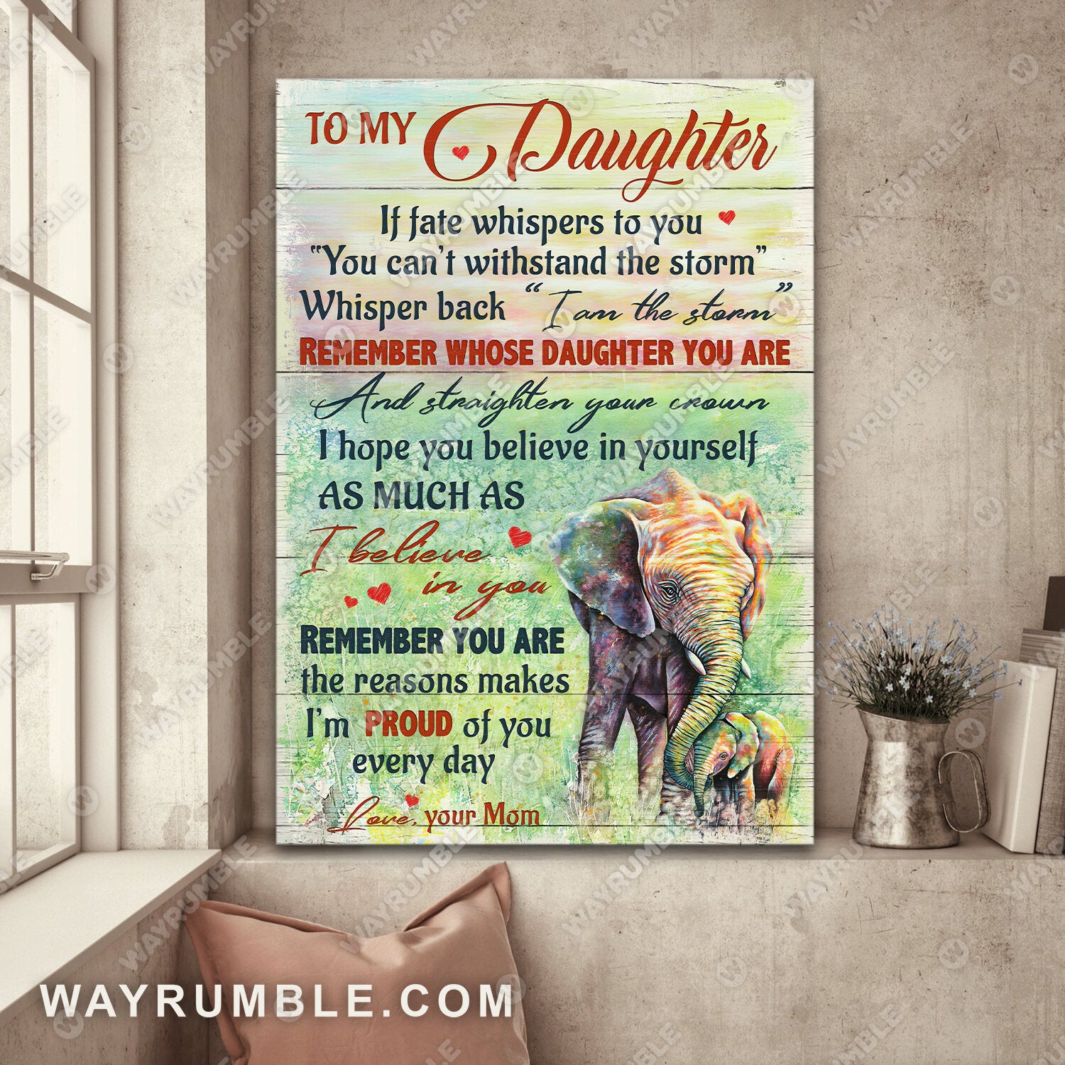 Mom to daughter, Elephant watercolor painting, I hope you believe in yourself - Family Portrait Canvas Prints, Wall Art