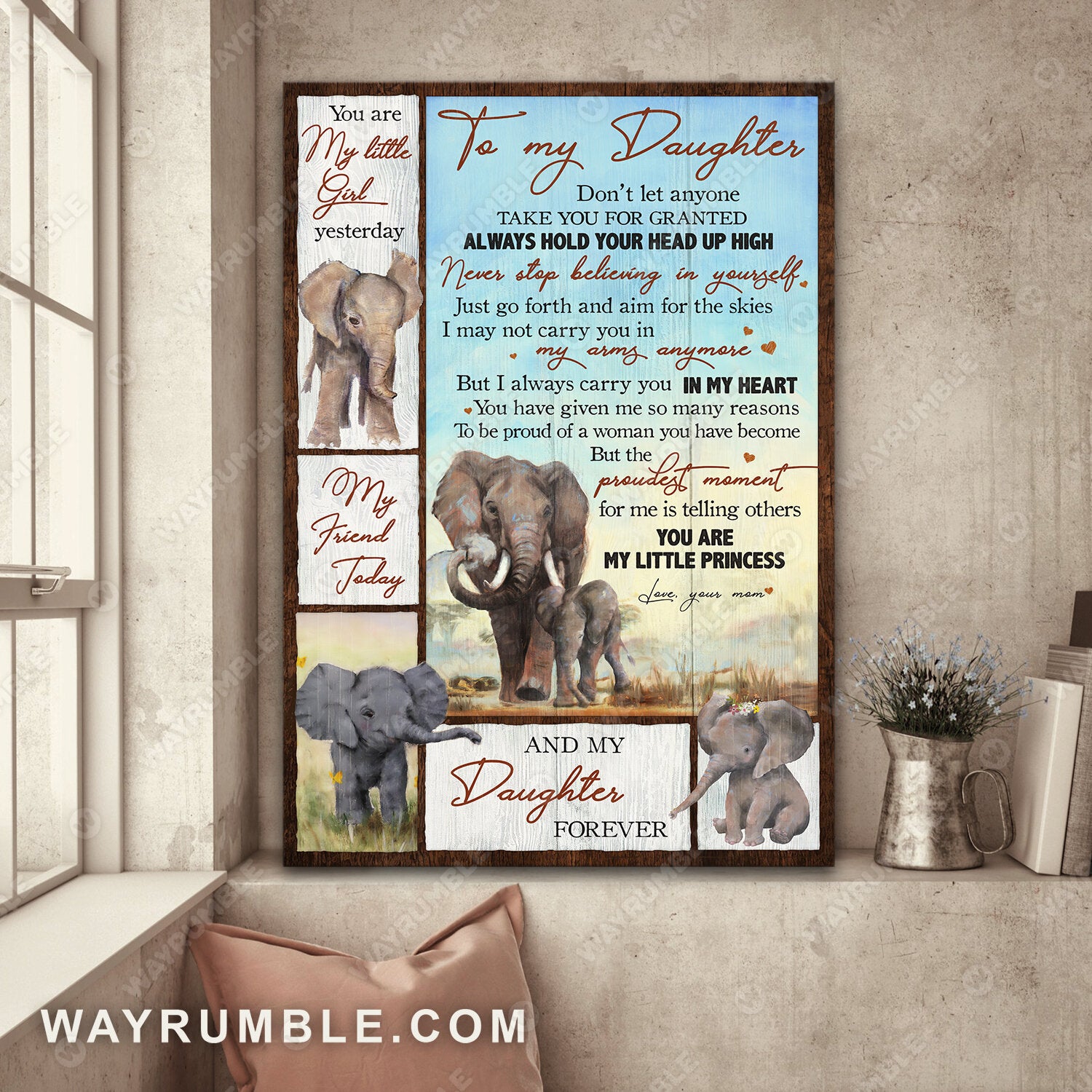 Mom to daughter, Baby elephant painting, You are my little princess - Family Portrait Canvas Prints, Wall Art