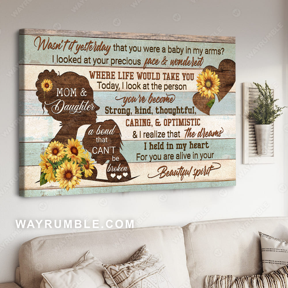 Mom to daughter, Sunflower painting, Wooden heart, I realize that the dreams - Family Landscape Canvas Prints, Wall Art