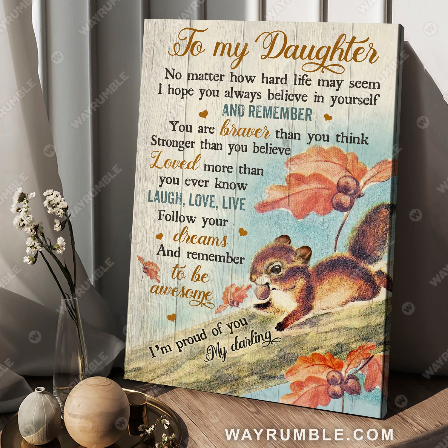 Mom to daughter, Cute squirrel, Autumn forest, You are braver than you think - Family Portrait Canvas Prints, Wall Art
