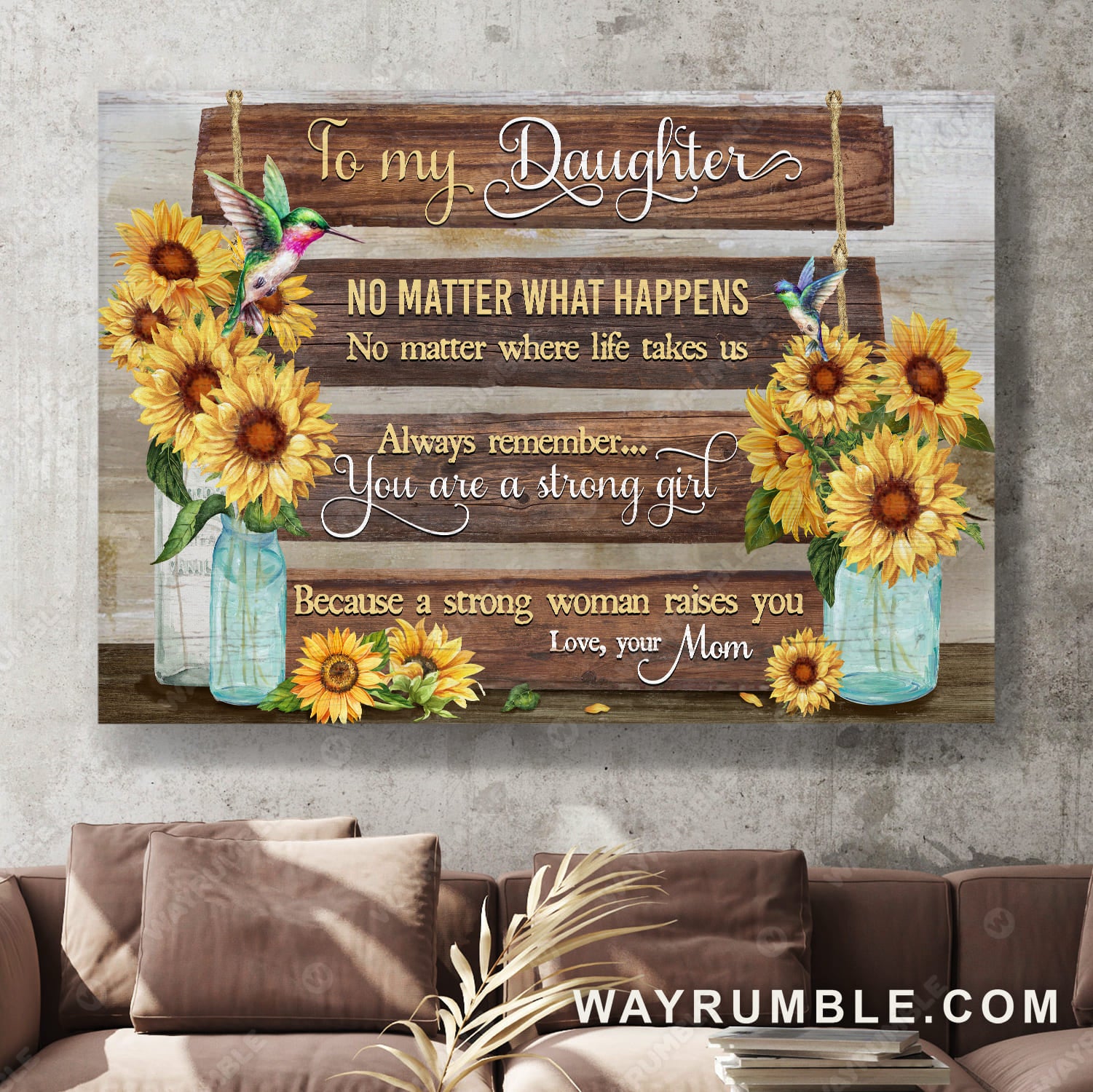 Mom to daughter, Sunflower pattern, Crystal vase, Always remember you are a strong girl - Family Landscape Canvas Prints, Wall Art