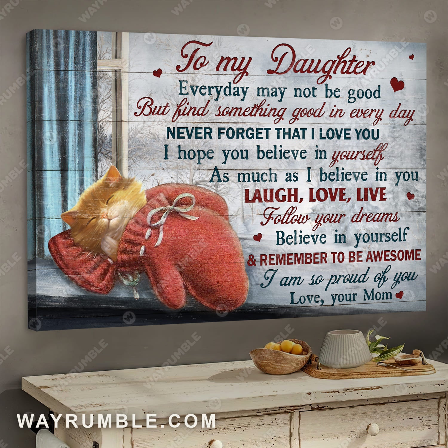 Mom to daughter, Cat painting, Never forget that I love you - Family Landscape Canvas Prints, Wall Art