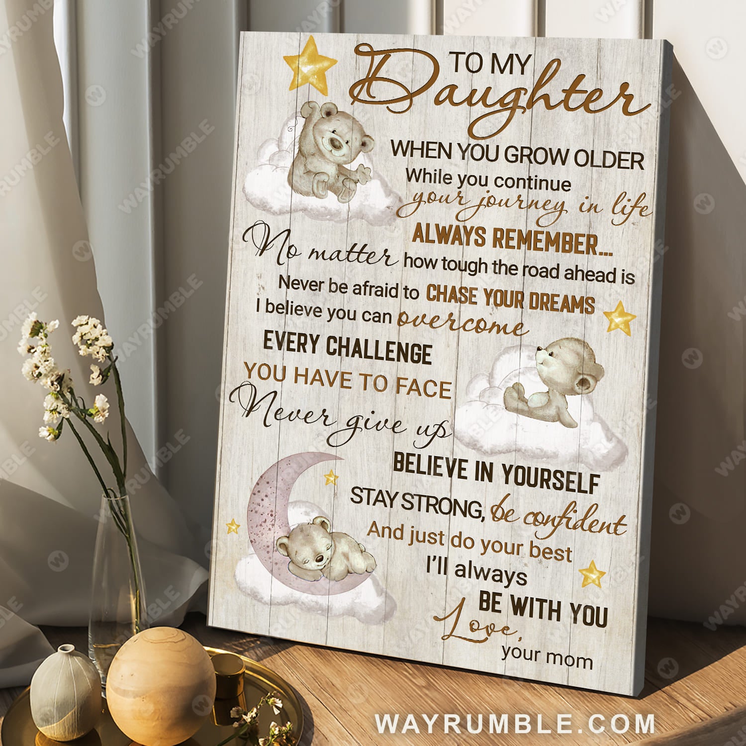 Mom to daughter, Teddy bear, Pink moon, I'll always be with you - Family Portrait Canvas Prints, Wall Art