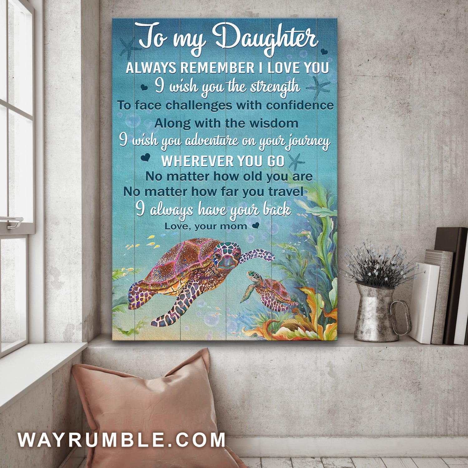 Mom to daughter, Turtle Family, Ocean view, Always remember I love you - Family Portrait Canvas Prints, Wall Art