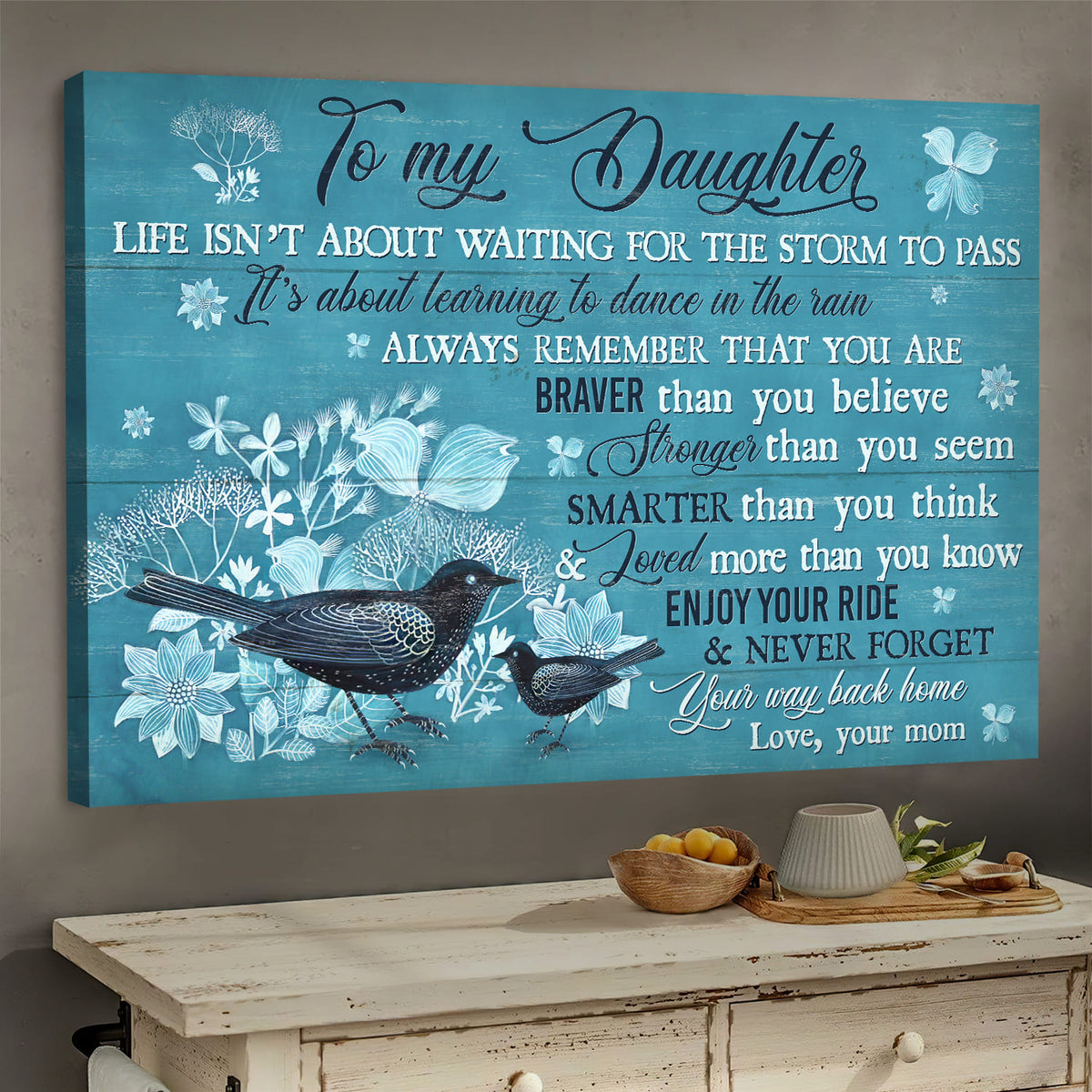 Mom to daughter, Black nest bird, You are braver than you believe - Family Landscape Canvas Prints, Wall Art