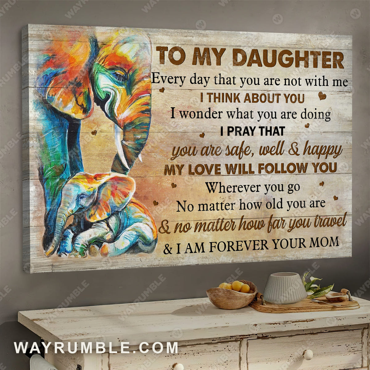 Mom to daughter, Elephant painting, Every day that you are not with me - Family Landscape Canvas Prints, Wall Art