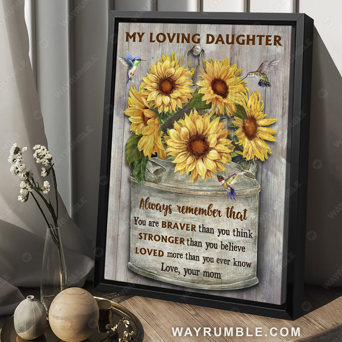 Mom to daughter, Beautiful sunflower, Hummingbird, You are braver than you think - Family Portrait Canvas Prints, Wall Art