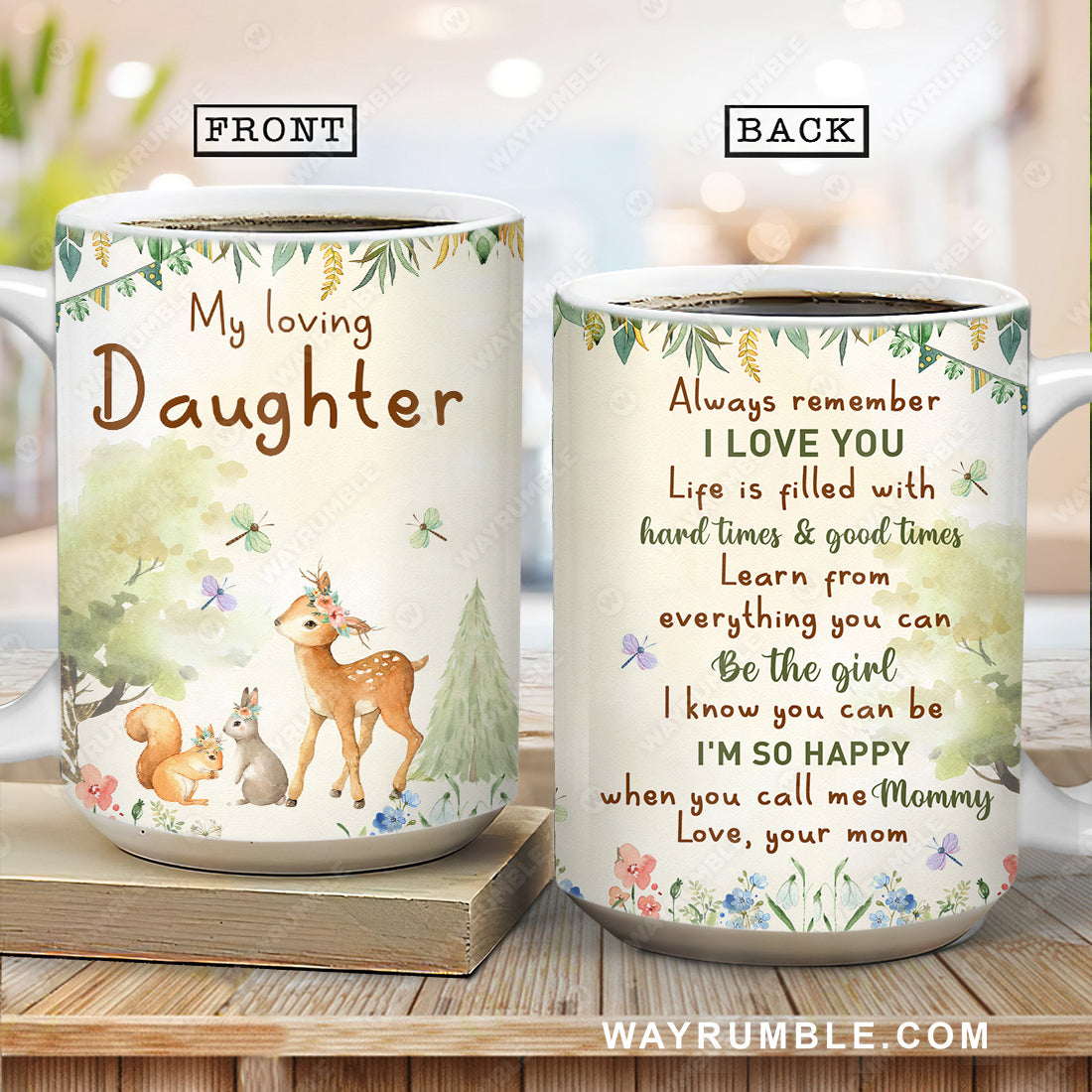 Mom to daughter, Forest painting, Cute deer, Always remember I love you - Family AOP Mug