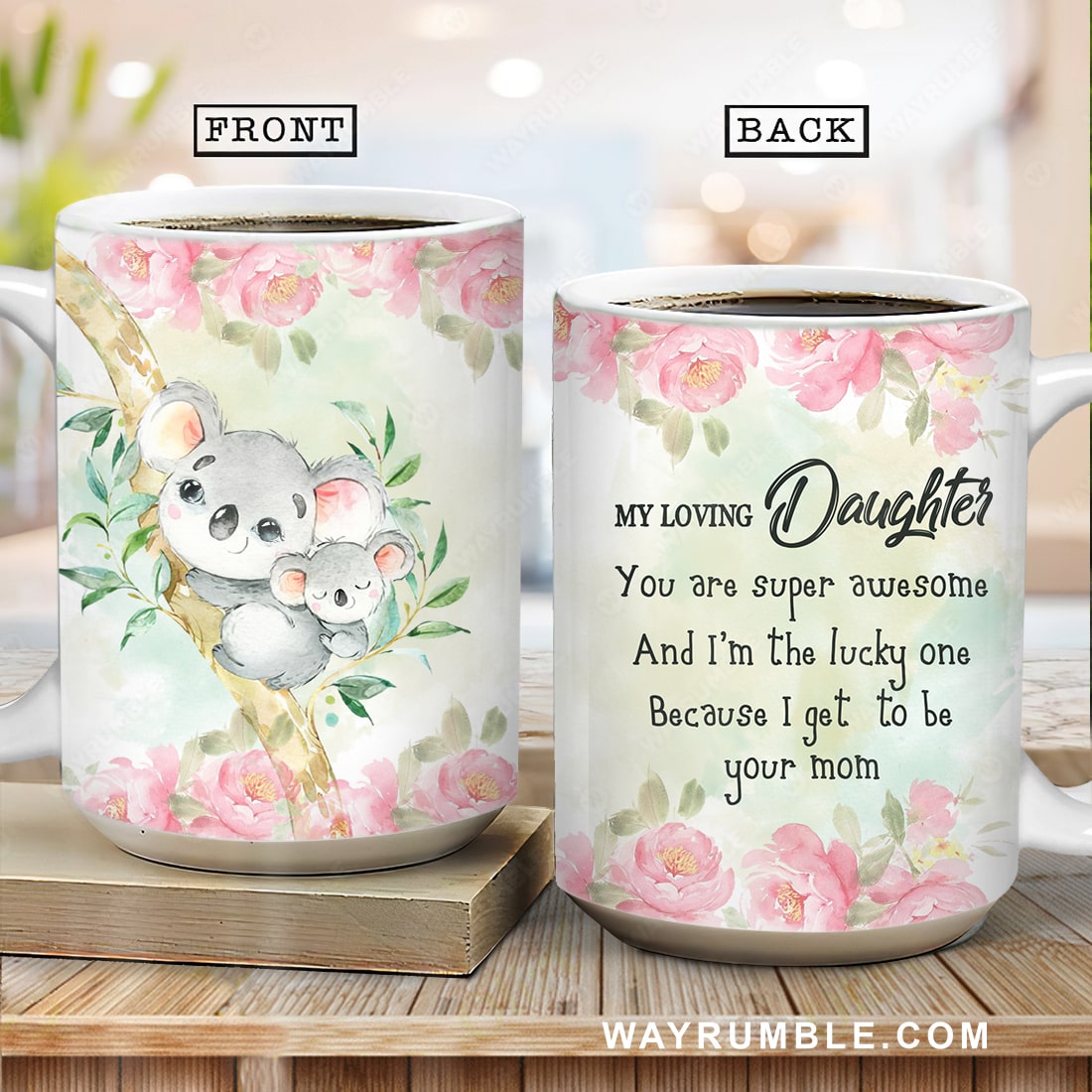 Mom to daughter, Koala cartoon, Rose garden, You are super awesome - Family AOP Mug