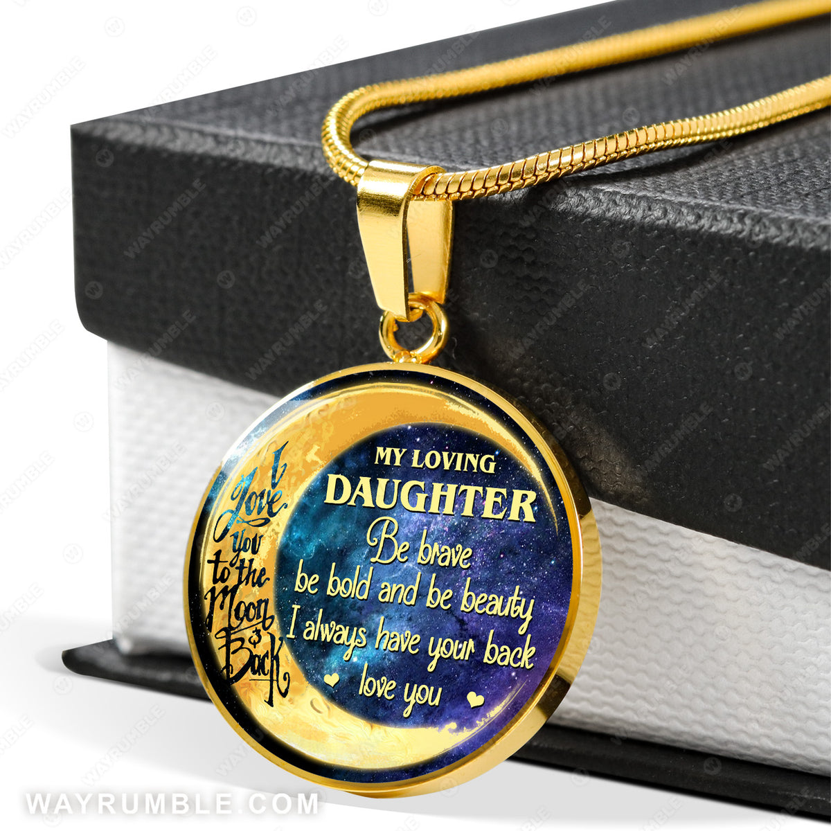 Mom to daughter, Fullmoon, Galaxy painting, I love you to the moon and back - Family Circle Necklace