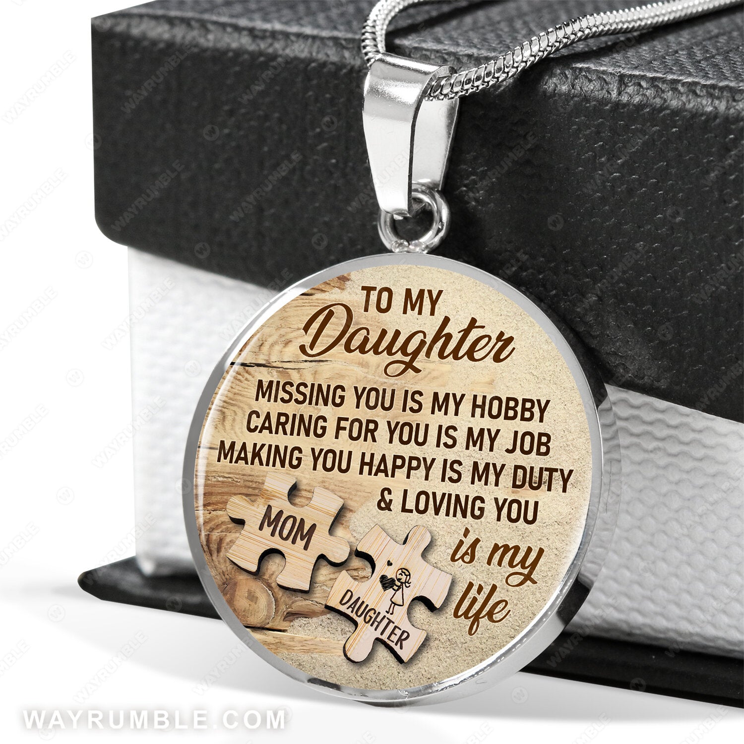 Mom to daughter, Puzzle piece, Beautiful beach, Missing you is my hobby - Family Circle Necklace