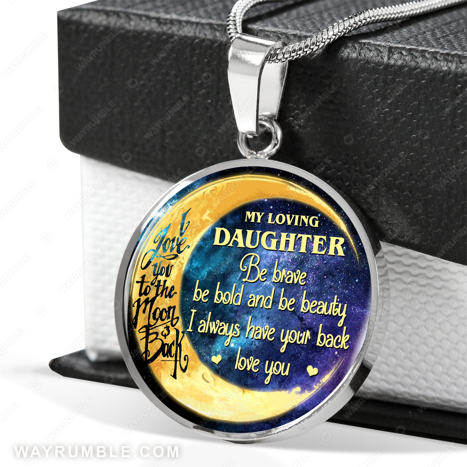 Mom to daughter, Fullmoon, Galaxy painting, I love you to the moon and back - Family Circle Necklace