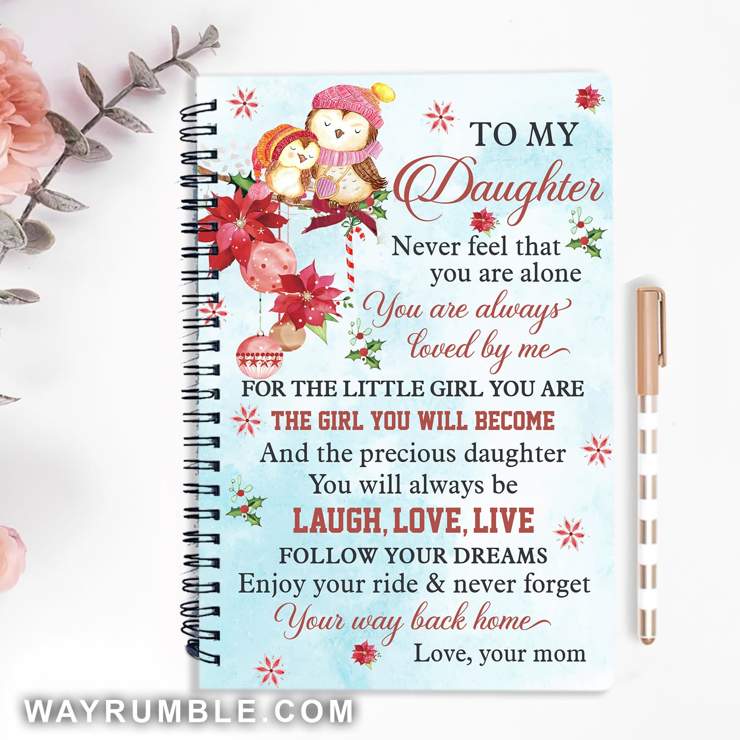 Mom to daughter, Owl painting, Never feel that you are alone - Family Spiral Journal