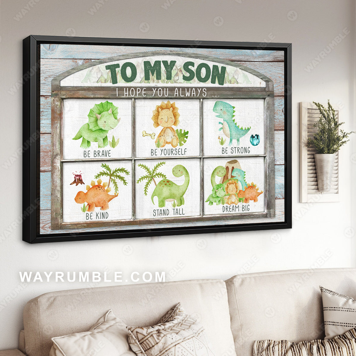 To my son, Cute dinosaur drawing, I hope you always be brave - Family Landscape Canvas Prints, Wall Art