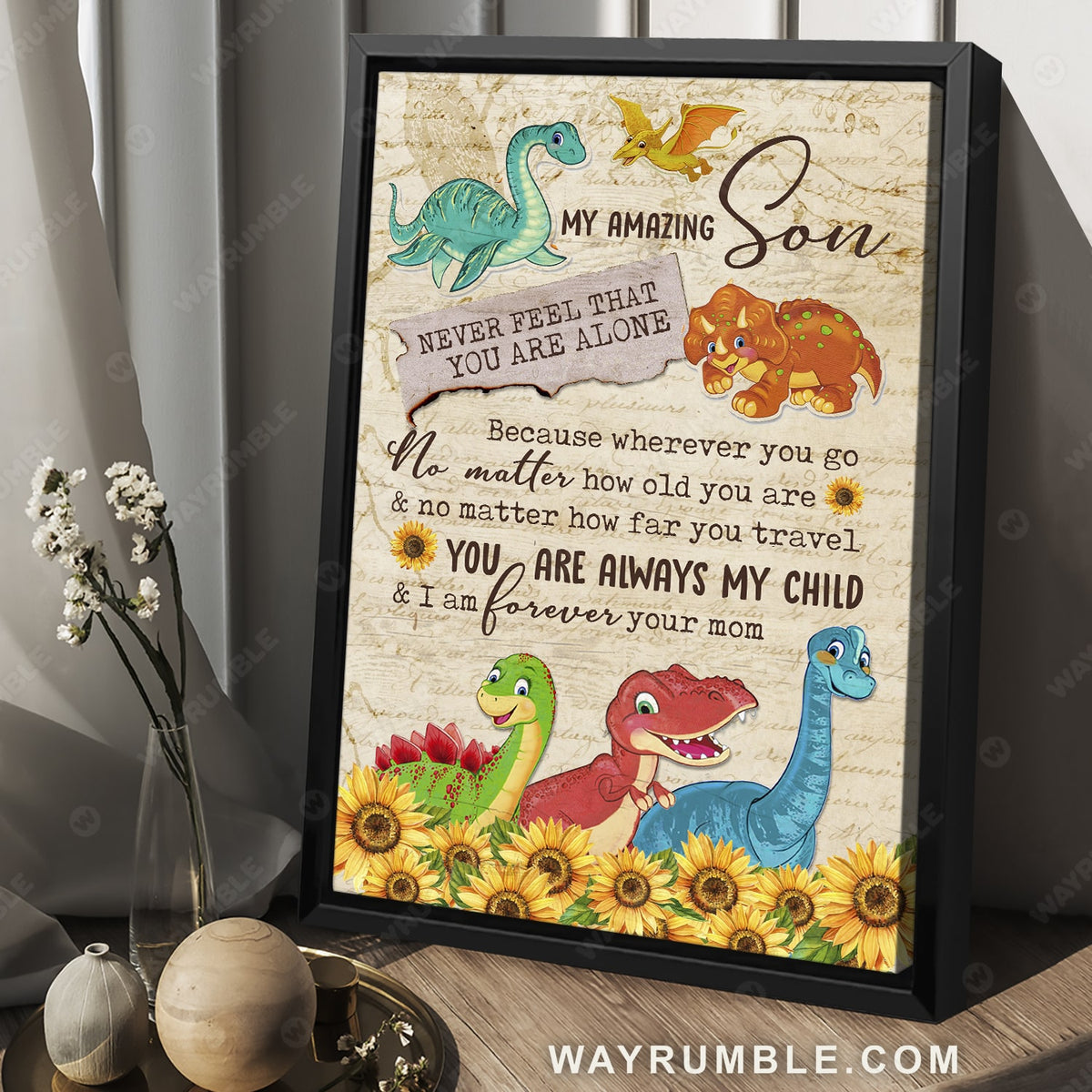 Mom to son, Cute dinosaur, Sunflower garden, You are always my child - Family Portrait Canvas Prints, Wall Art