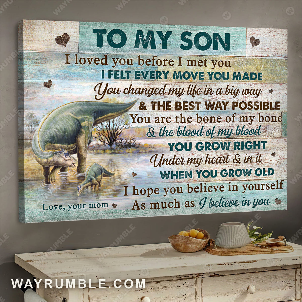 Mom to son, Dinosaur drawing, I loved you before I met you - Family Landscape Canvas Prints, Wall Art