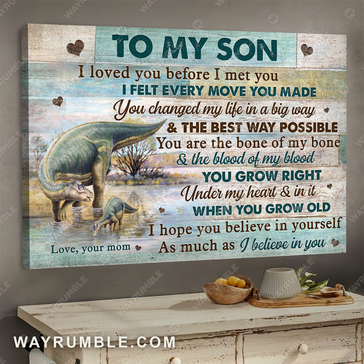 Mom to son, Dinosaur drawing, I loved you before I met you - Family Landscape Canvas Prints, Wall Art