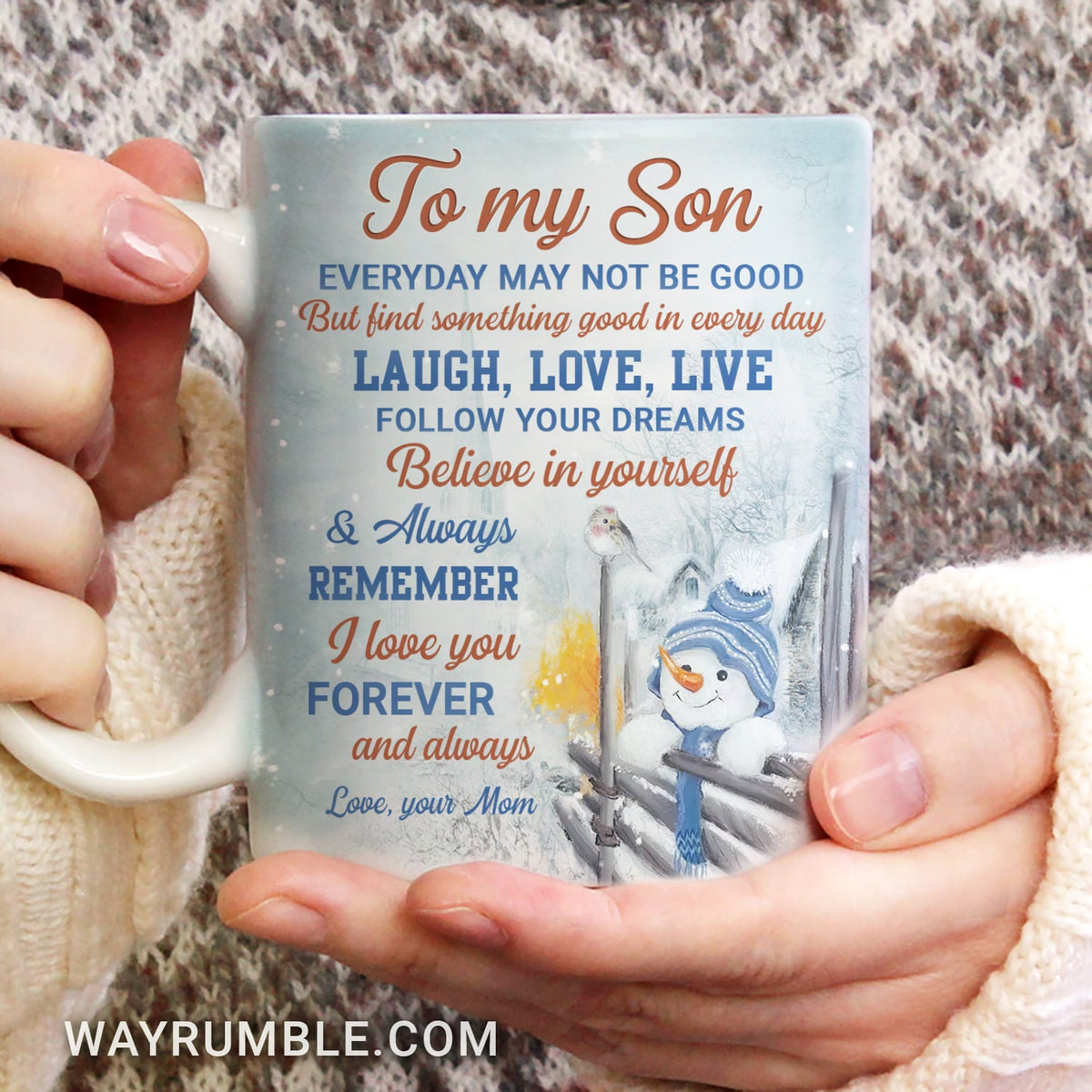 Mom to son, Snowman painting, I love you forever and always - Family White Mug